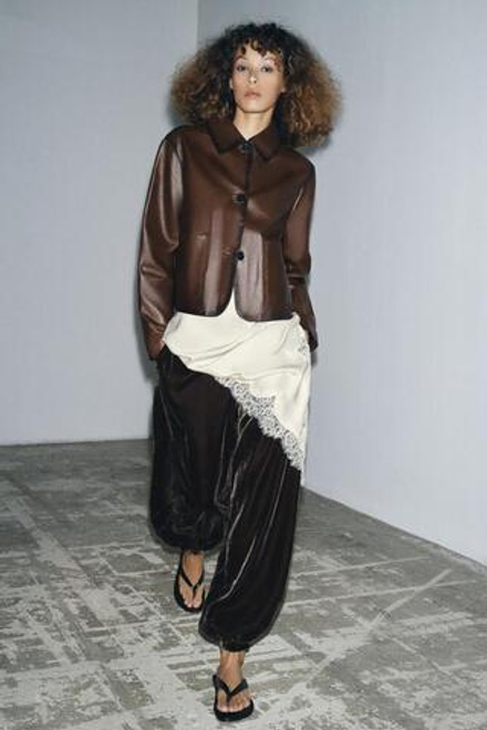 ZARA БАРХАТНЫЕ БРЮКИ-ГАЛИФЕ — ZW COLLECTION, КОРИЧНЕВЫЙ