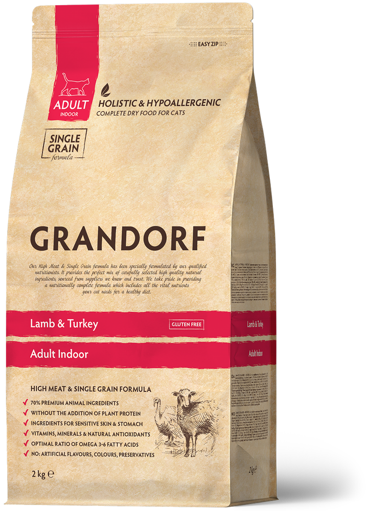 Grandorf 8кг Indoor Сухой корм для домашних кошек Ягненок и индейка