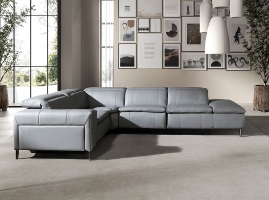 5-местный диван с реклайнером 6217 с правым шезлонгом из серой кожи