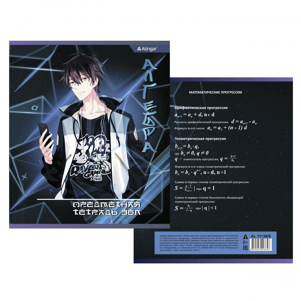 Комплект предметных тетрадей А5 36л., 10 предметов, со справочным материалом, скрепка, мелованный картон (стандарт), блок офсет, Alingar "Anime boys"