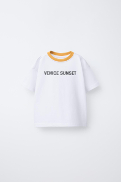 ZARA ФУТБОЛКА С НАДПИСЬЮ, БЕЛО-ОРАНЖЕВЫЙ