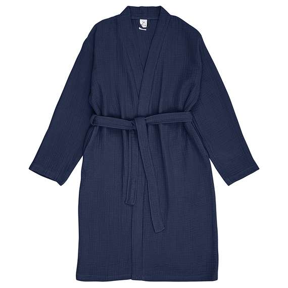 Халат из многослойного муслина темно-синего цвета из коллекции essential, размер m