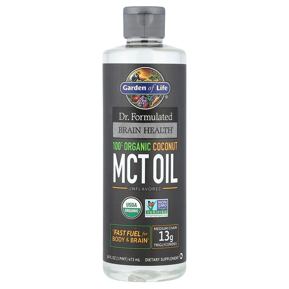 Garden of Life, Цельнопищевой магний Formulated Brain Health, 100% органическое кокосовое масло со среднецепочечными триглицеридами, без добавок, 473 мл (16 жидк. унц.)