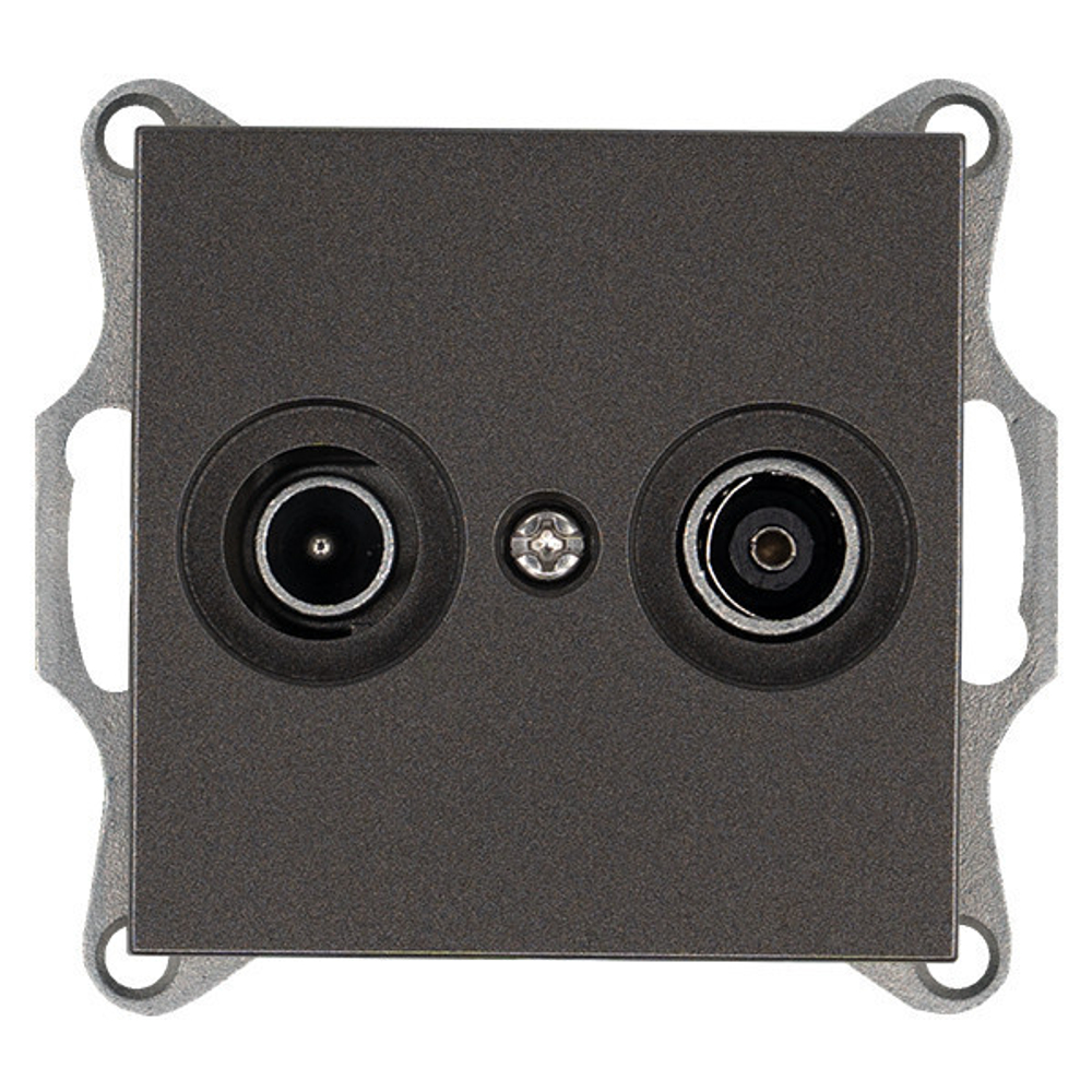 Розетка TV+FM Φ9.5mm проходная с накладкой, цвет Мокко