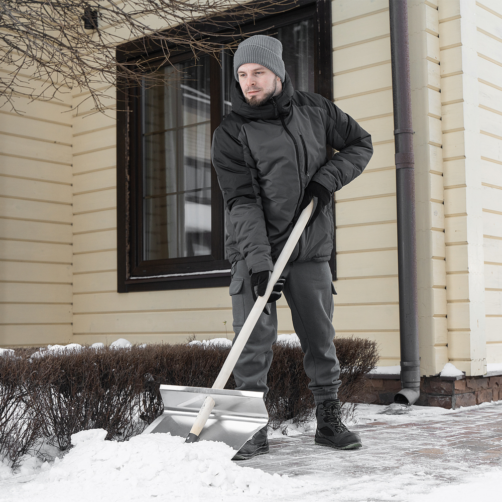 Лопата для уборки снега тротуарная, алюминиевая,500х400х1420мм, деревянный черенок, Сибртех
