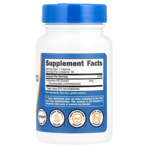 Nutricost, Йохимбин гидрохлорид, 5 мг, 30 капсул