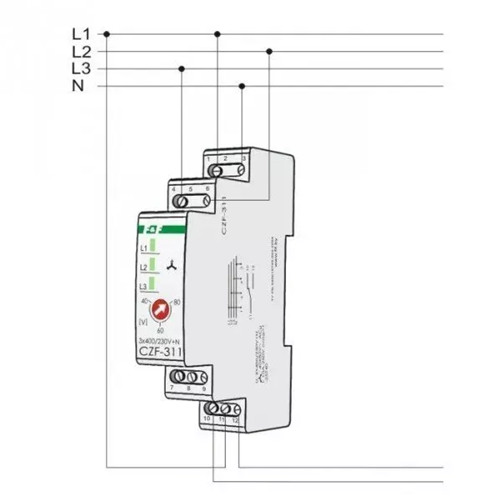 Реле контроля фаз CZF-311 3х400/230+N 8А 1Р IP20 регул. порога откл.