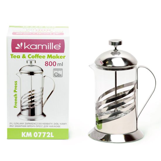 Френч-пресс 800 мл. Kamille KM-0772L стекло, нержавеющая сталь