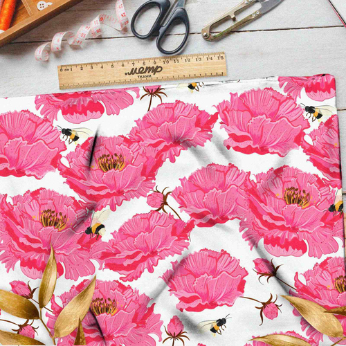 Ткань оксфорд 210 крупные розовые цветы