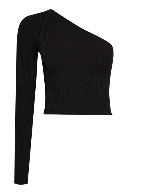 Топ из трикотажа лапша на одно плечо черный