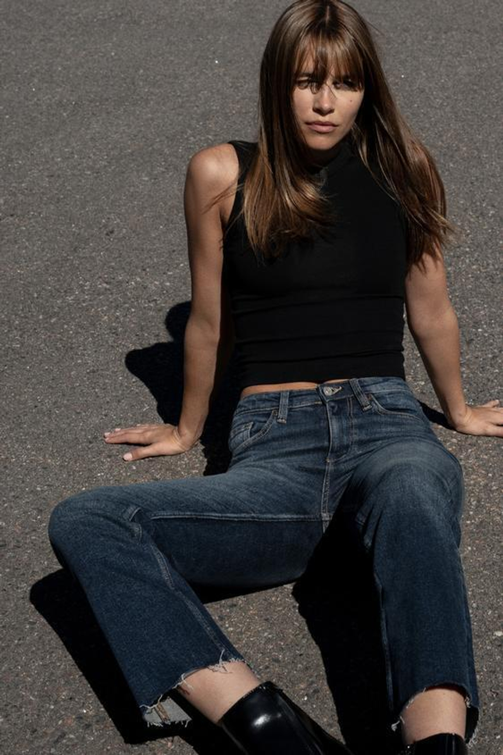 ZARA УКОРОЧЕННЫЕ РАСКЛЕШЕННЫЕ ДЖИНСЫ TRF С ВЫСОКОЙ ПОСАДКОЙ, МОРСКОЙ СИНИЙ