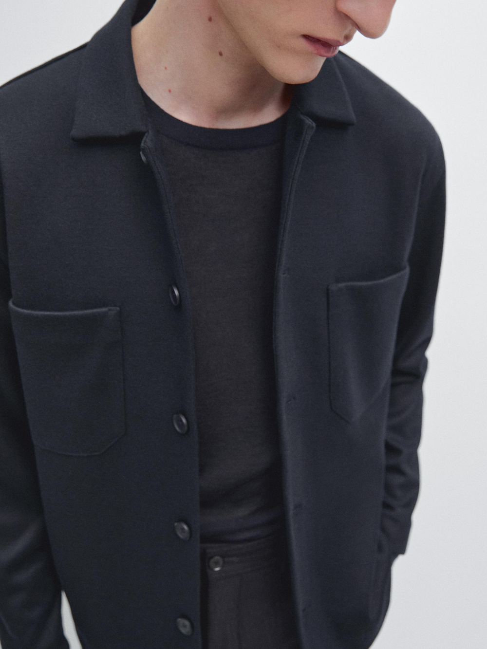 Massimo Dutti Куртка-рубашка с карманами на пуговицах, темно-синий