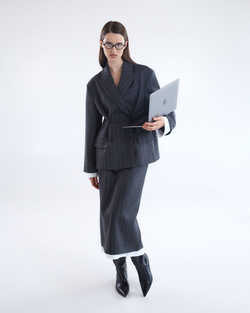 Юбка из шерсти с подъюбником из хлопка елочка серый/белый