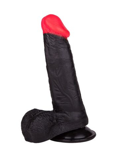 Чёрный фаллоимитатор с красной головкой - 18,5 см. (Цвет: черный с красным)