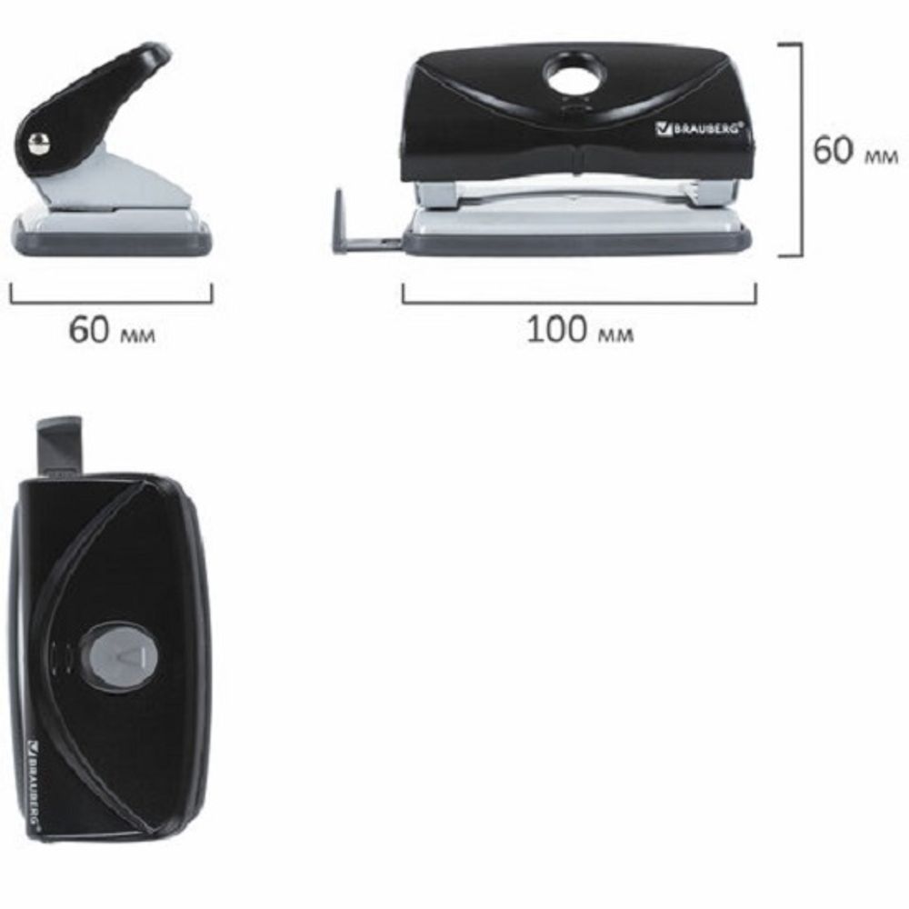 Дырокол до 10л, Brauberg Original, металлический, черный