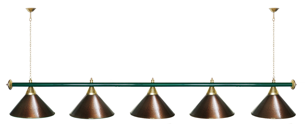 Лампа STARTBILLIARDS 5 пл. (плафоны зеленые,штанга зеленая,фурнитура золото)