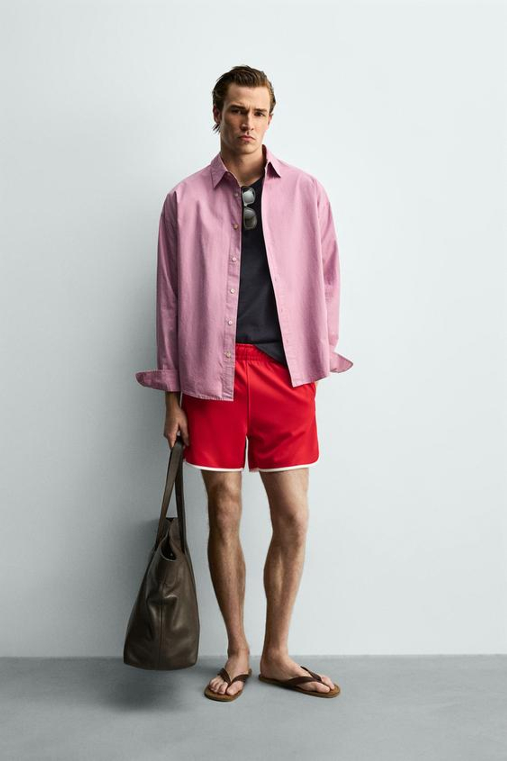 ZARA ШОРТЫ С КОНТРАСТНОЙ ОТДЕЛКОЙ, КРАСНЫЙ