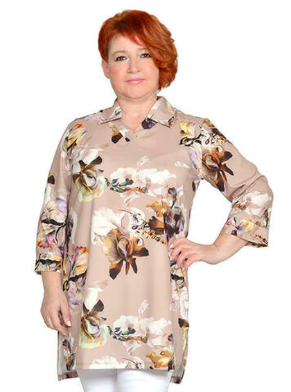 Рубашка-туника Цветы на бежевом