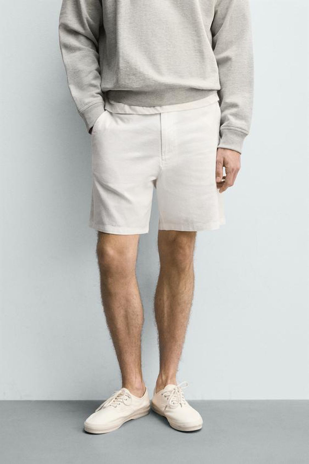 ZARA ШОРТЫ REGULAR FIT ИЗ РЕЛЬЕФНОЙ ТКАНИ, БЕЛЫЙ
