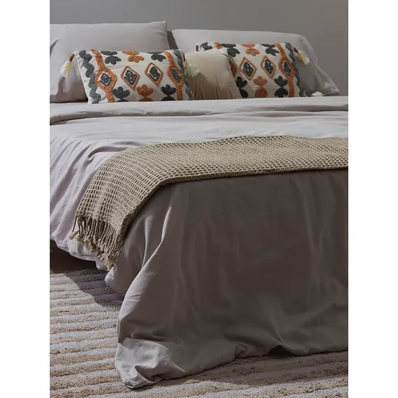 Комплект постельного белья изо льна и хлопка серо-бежевого цвета из коллекции essential, 200х220 см