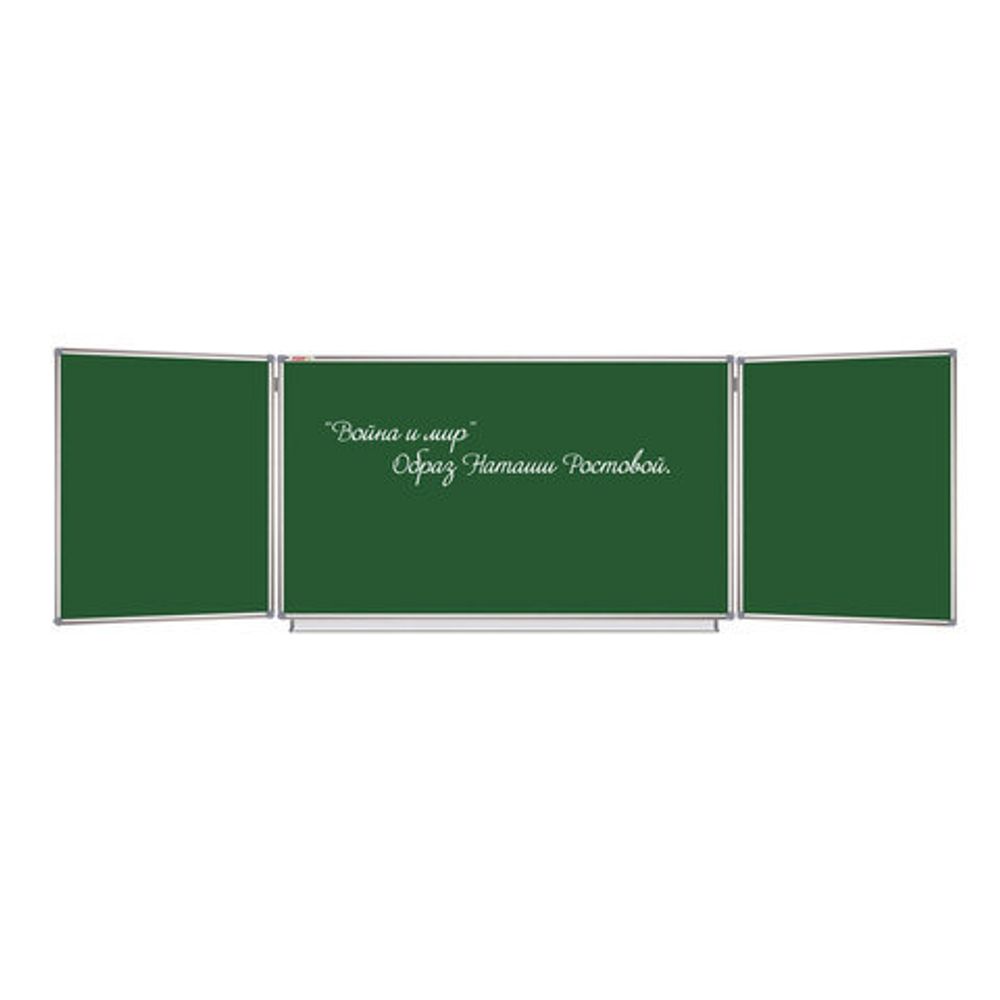 Доска для мела магнитная 3-х элементная 100х150/300 см, 5 рабочих поверхностей, зеленая, STAFF, 238009