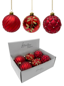 Набор шаров 10см 6шт ChristmasDeLuxe красный/алый