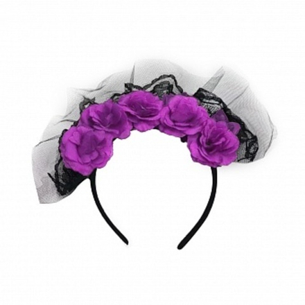 Ободок Цветы на Хэллоуин (средние) Черный/Фиолетовый