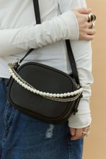 Цепочка декоративная на карабинах серебро с бусинами жемчуг