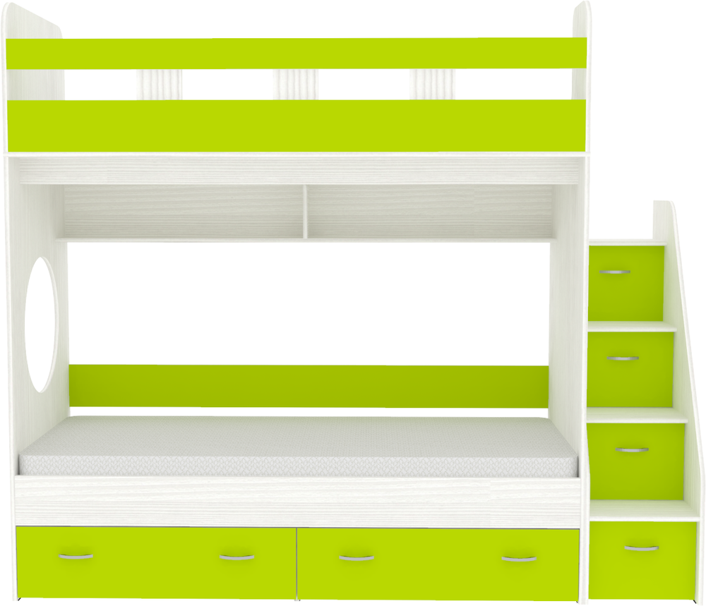 Двухъярусная кровать КарИВи Юниор 1 90х200 Белое Дерево Лайм