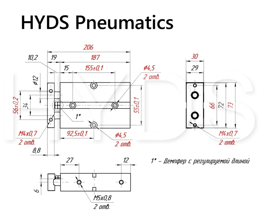 TN 25x125-S Пневмоцилиндр двухпоршневой