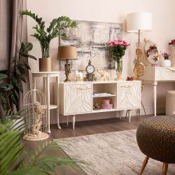 Тумба под ТВ Арт Колор leaves 117см Классик Голд Кремовый белый