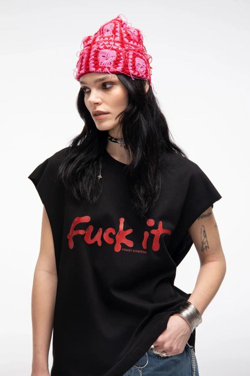Футболка Kraizy Stripes Без рукавов Fuck It черная