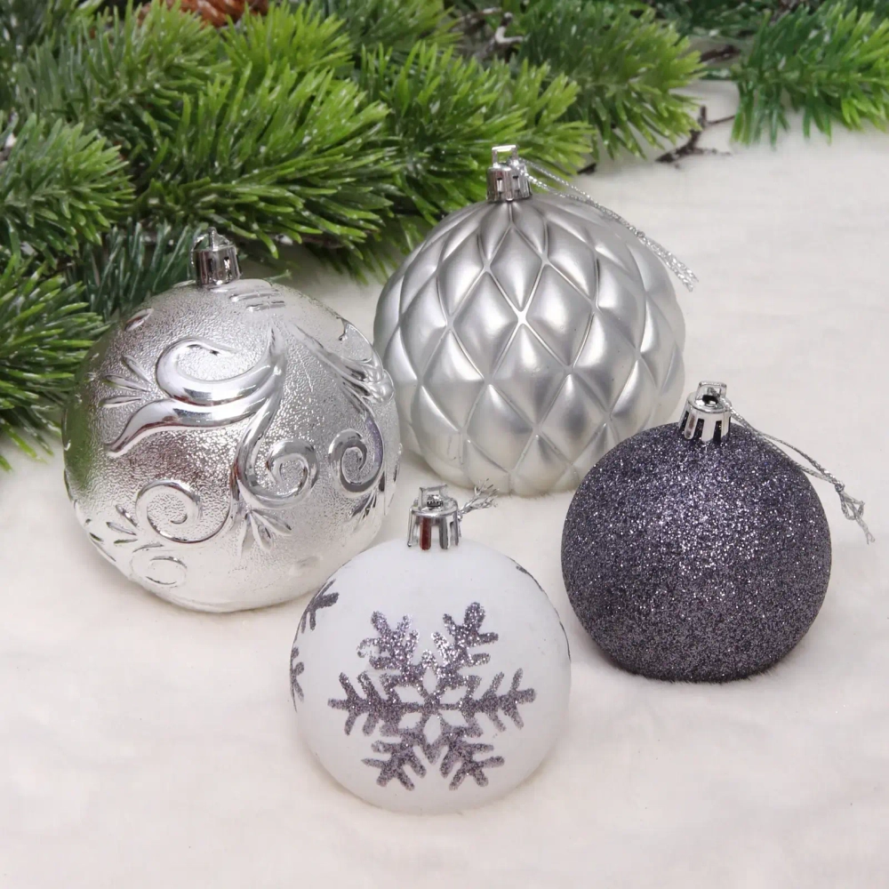 Новогодние шары «Изыск» 8/6 см (набор 18 шт), Графит/Серебро/Белый