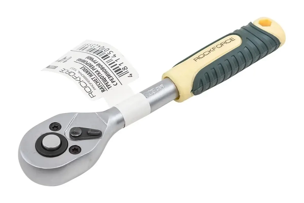 Трещотка RF-80222W реверсивная с резиновой ручкой 1/4"(L-150мм, 45зуб.) ROCKFORCE