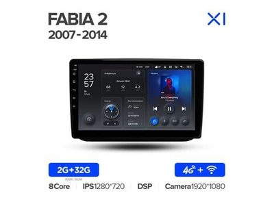 Магнитола Teyes X1 2-32 Wi-Fi + 4G Skoda Fabia 2 2007 — 2014 10.2"