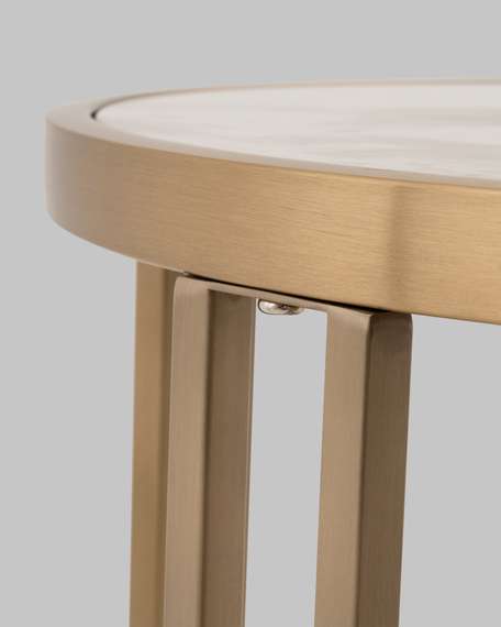 Журнальный столик Lid 90х90 см светлая керамика сталь шампань