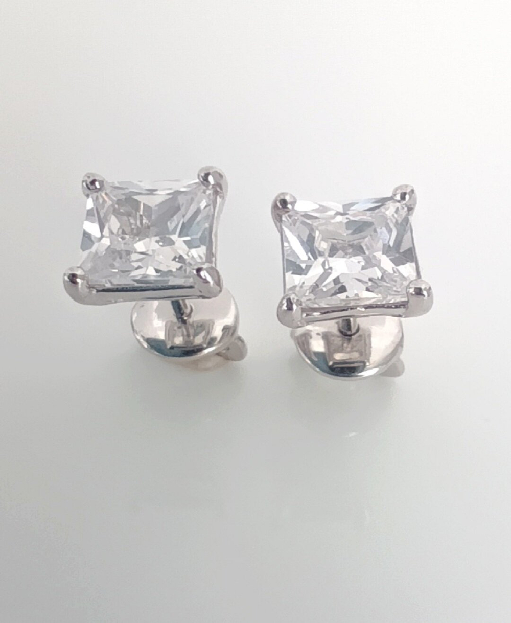 Серьги пусеты Эстерелла, серебро 925 пробы, фианит, родирование/Ф