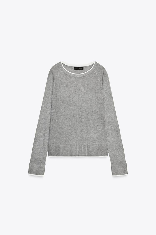 ZARA ТРИКОТАЖНЫЙ ДЖЕМПЕР, СЕРЫЙ МЕЛАНЖ