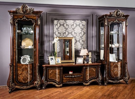 Шкаф-витрина МАРСЕЛЛА корень дуба глянец