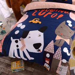 Постельное белье 1.5 Полуторка Сатин Детское Собачка на синем