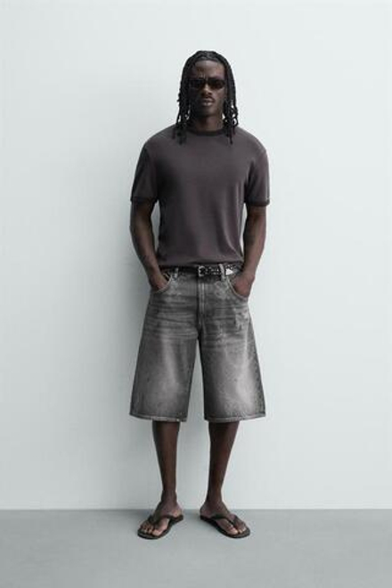 ZARA ДЖИНСОВЫЕ ШОРТЫ BAGGY С ЦЕПЯМИ, СЕРЫЙ