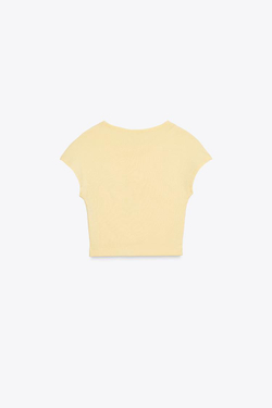ZARA УКОРОЧЕННАЯ ФУТБОЛКА ИЗ ХЛОПКА И МОДАЛА, ЖЕЛТЫЙ