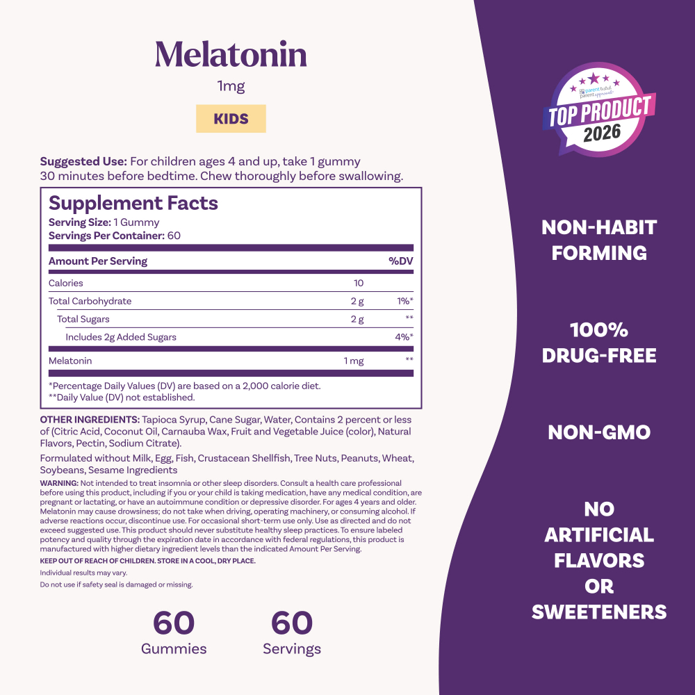 Natrol, Kids, жевательная добавка с мелатонином, для детей от 4 лет, с малиновым вкусом, 1 мг, 60 жевательных таблеток