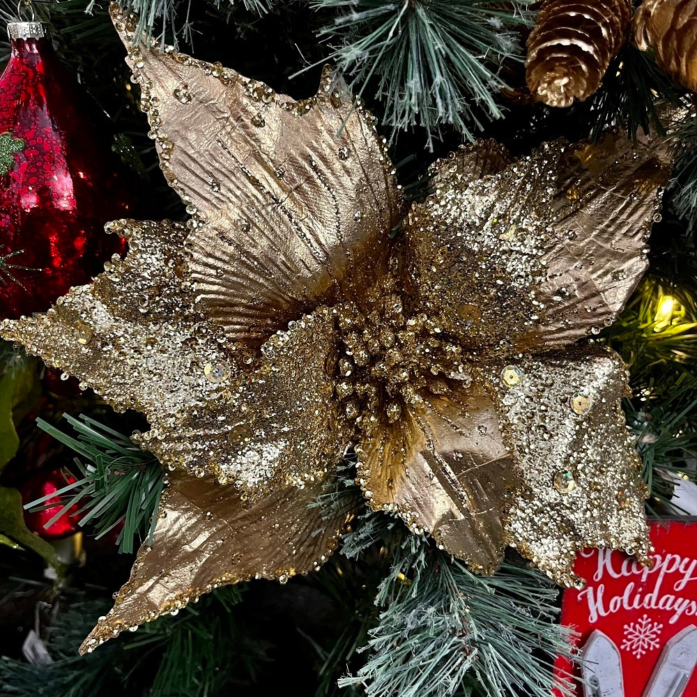 Пуансетия на клипсе золотая [Арт. BR32487]