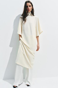 ZARA ПЛАТЬЕ МИДИ СВОБОДНОГО КРОЯ — ZW COLLECTION, СВЕТЛО-БЕЖЕВЫЙ