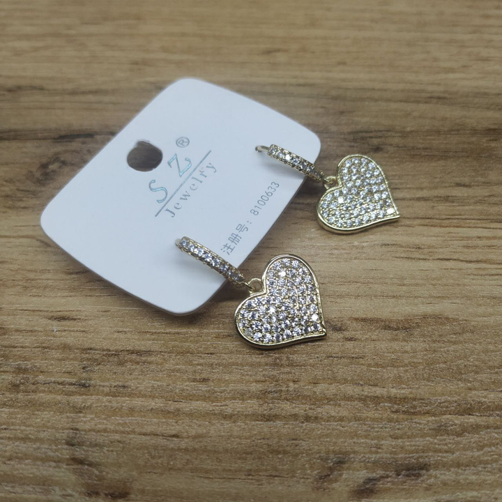 Серьги кольца подвеска Сердце стразы серебристые металл золотистый