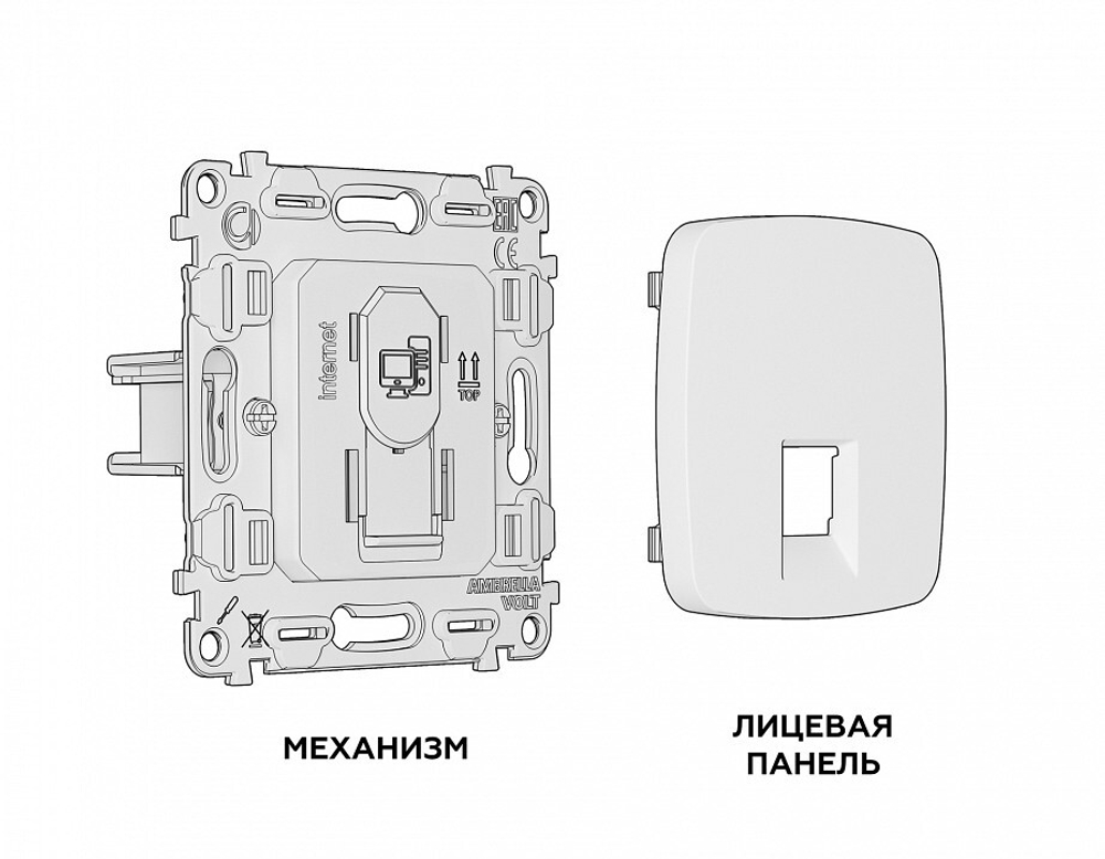 Розетка Ethernet RJ-45 и со шторками, без рамки Ambrella Volt Quant MO312010