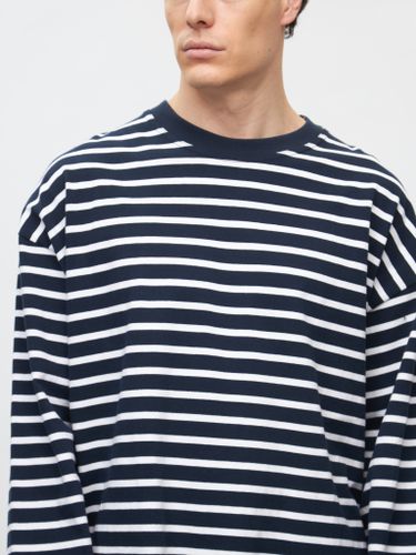 Синий хлопковый лонгслив PURE в полоску