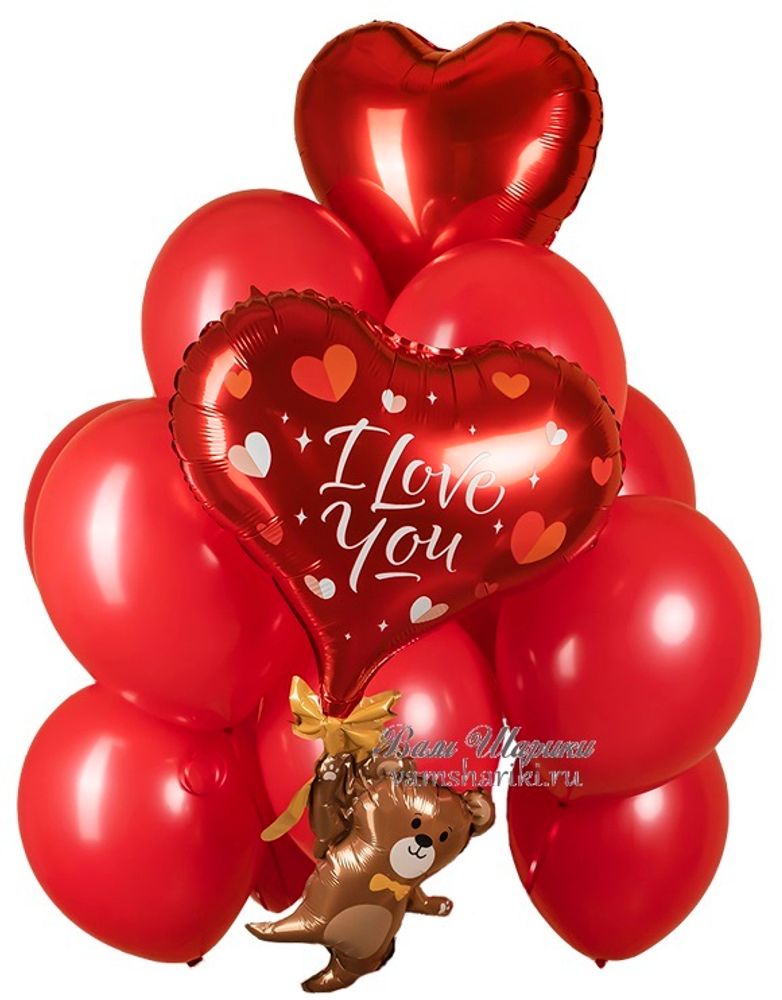 Красные шарики и сердечки красные с гелием на 14 февраля