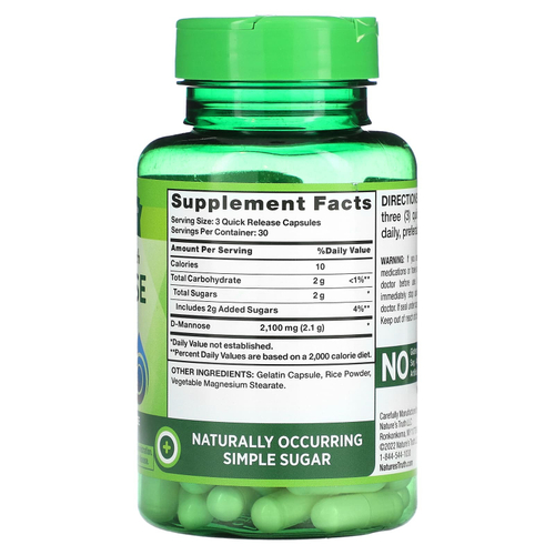 Nature's Truth, концентрированный препарат, D-манноза, 90 капсул с быстрым высвобождением (700 мг в 1 капсуле)